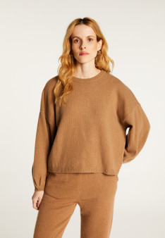 Round-neck sweater with balloon sleeves in recycled cashmere and wool - Lamara