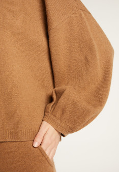 Round-neck sweater with balloon sleeves in recycled cashmere and wool - Lamara