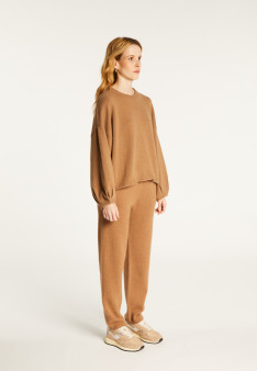 Round-neck sweater with balloon sleeves in recycled cashmere and wool - Lamara