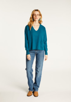 Short cashmere V-neck sweater with pockets - Balba