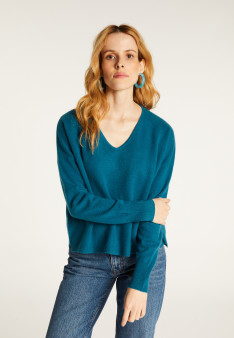 Short cashmere V-neck sweater with pockets - Balba