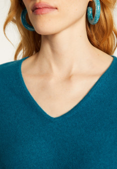 Short cashmere V-neck sweater with pockets - Balba