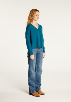 Short cashmere V-neck sweater with pockets - Balba