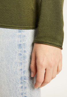 Buttoned t-shirt in cashmere bamboo round neck in fine knit - Aelia