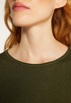 Buttoned t-shirt in cashmere bamboo round neck in fine knit - Aelia