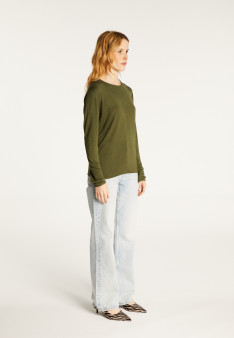 Buttoned t-shirt in cashmere bamboo round neck in fine knit - Aelia