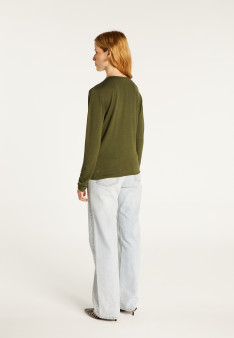 Buttoned t-shirt in cashmere bamboo round neck in fine knit - Aelia