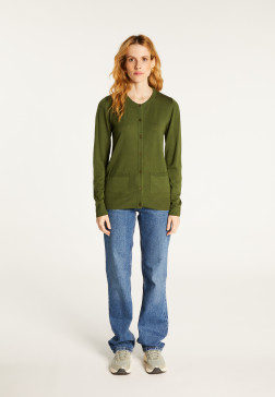 Buttoned round neck cardigan with pockets in merino wool - Amalia