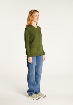 Buttoned round neck cardigan with pockets in merino wool - Amalia