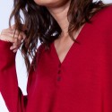 Pull col V boutonné en laine Gaëlle 6375 Laque - 52 Rouge