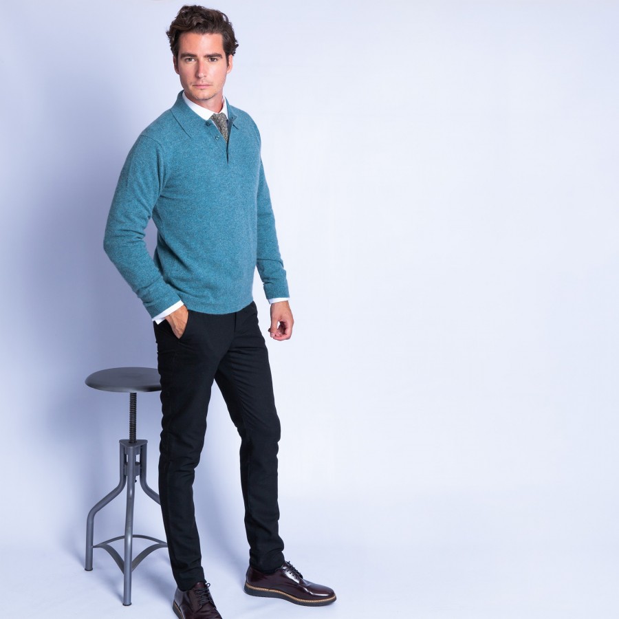 Polo en cachemire Franklin 6347 ruisseau - 22 vert moyen Polo en cachemire Franklin 6347 ruisseau - 22 vert moyen
