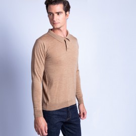Polo en laine mérinos Fergus 6349 camel - 46 marron clair