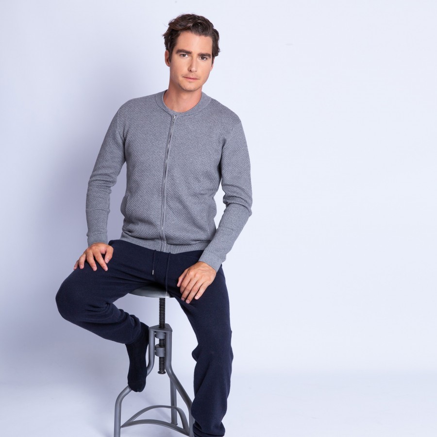 Cotton and cashmere zip-up cardigan - Hiro Cotton and cashmere zip-up cardigan - Hiro